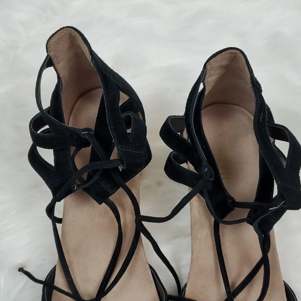 Vionic espadrilles suede black shoes strips women size 9